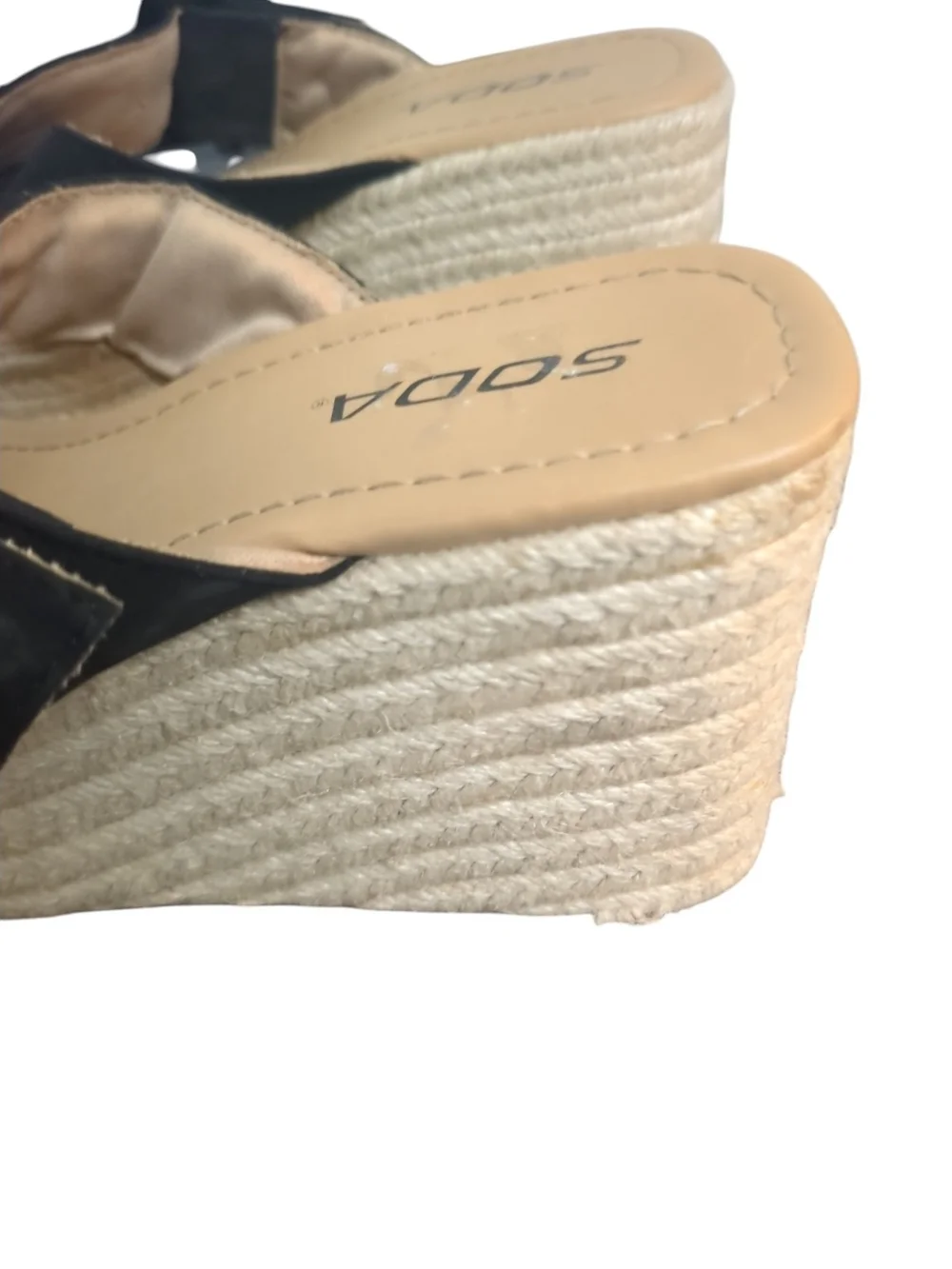 Soda Black Espadrille Platform Wedge Slide Sandals Sz 7.5 CrissCross Buckle Boho
